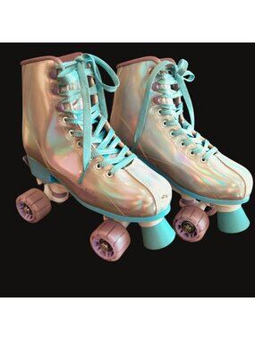 Roller Derby Youth Roller Skates Size 3 to 6 Holographic Pixie Silver Finish